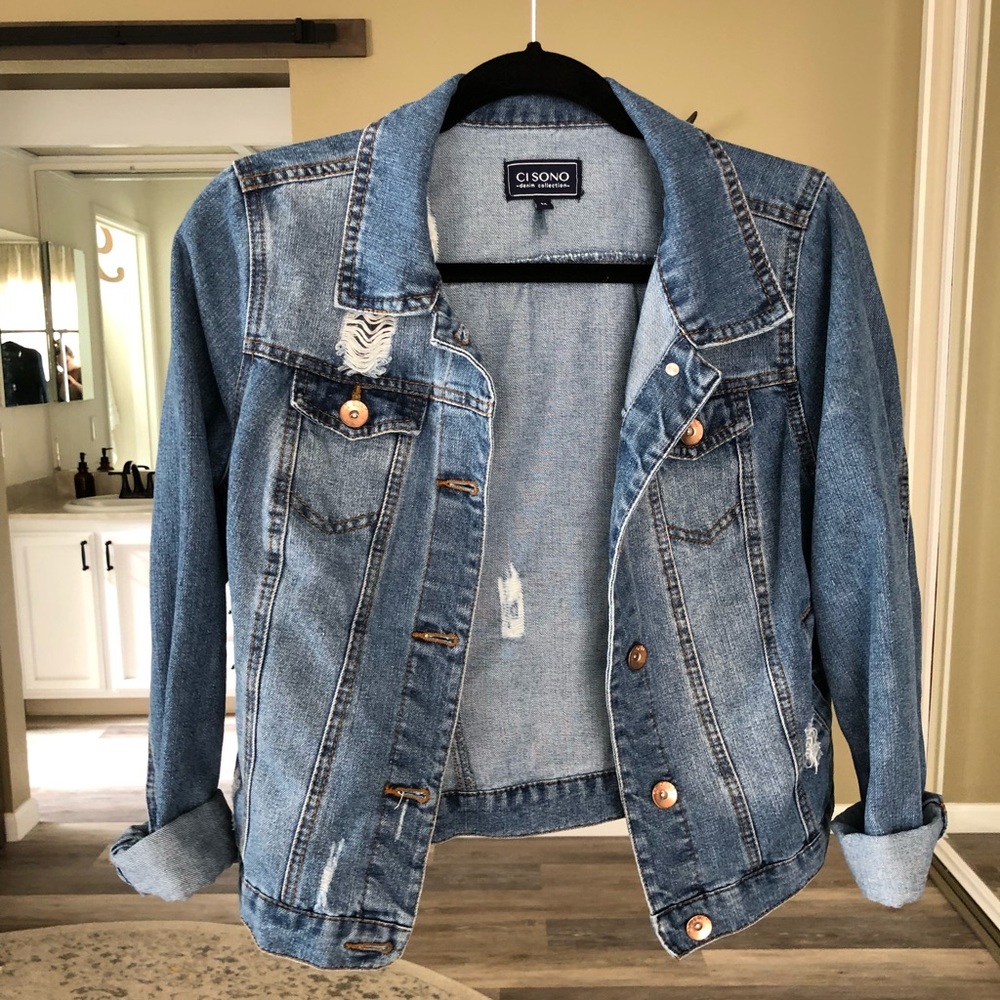 Distressed denim jacket